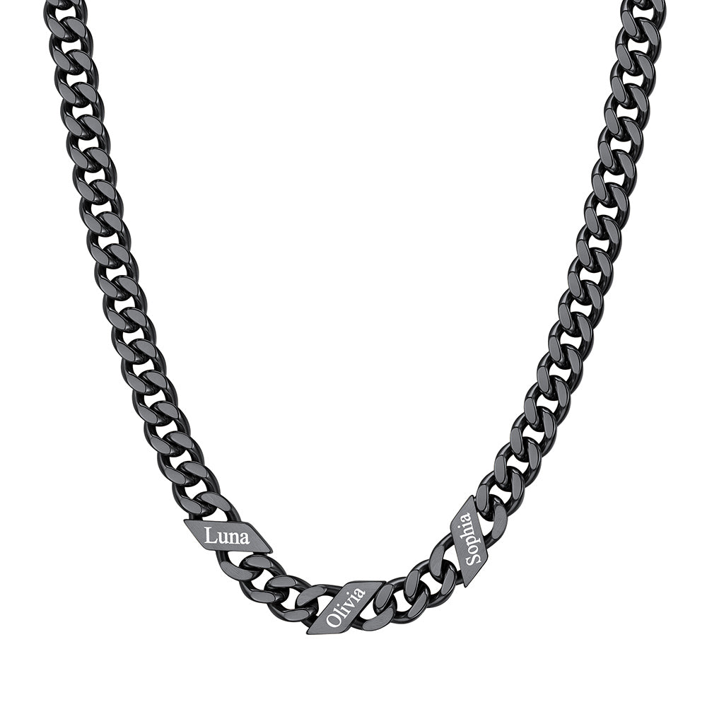 Custom Cuban Chain Necklace 7mm 3 names Black Plated