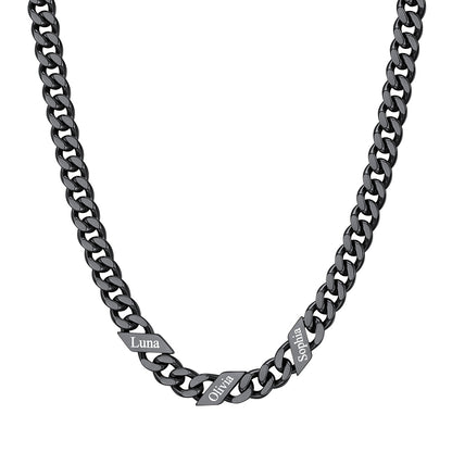 Custom Cuban Chain Necklace 7mm 3 names Black Plated