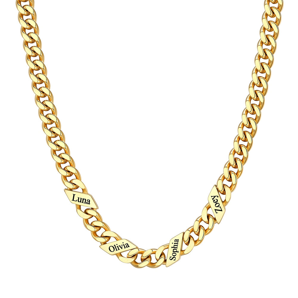 Custom Cuban Chain Necklace 7mm 4 name Gold Plated