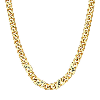 Custom Cuban Chain Necklace 7mm 4 name Gold Plated