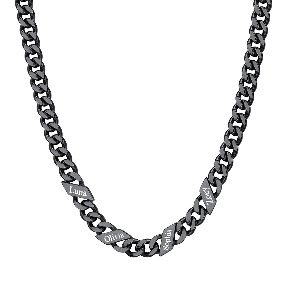 Custom Cuban Chain Necklace 7mm 4 names Black Plated