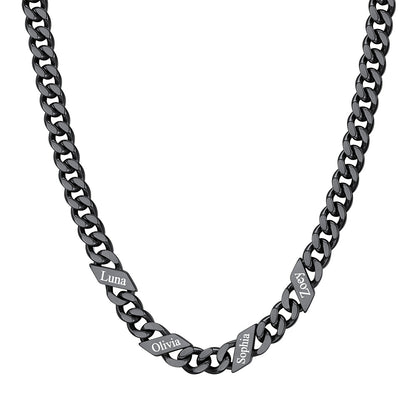 Custom Cuban Chain Necklace 7mm 4 names Black Plated