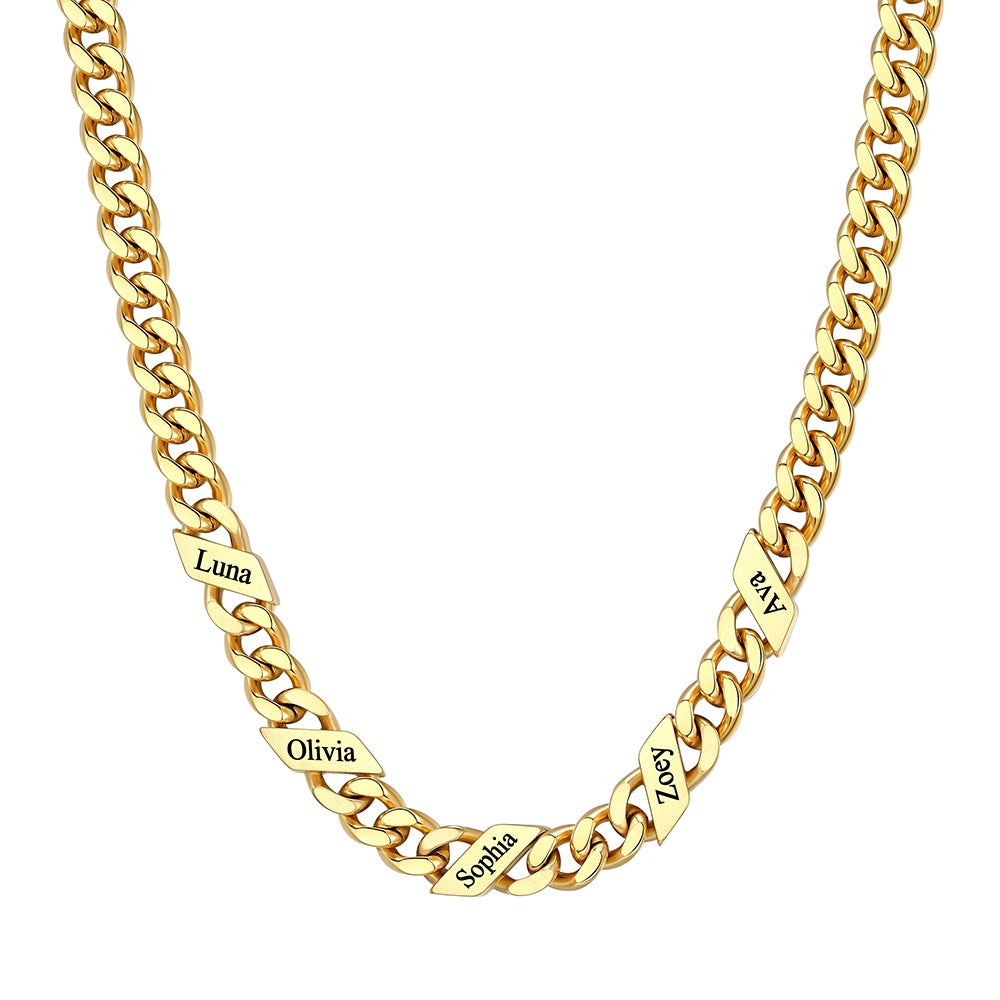 Custom Cuban Chain Necklace 7mm 5 name Gold Plated