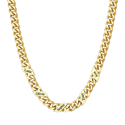 Custom Cuban Chain Necklace 7mm 5 name Gold Plated