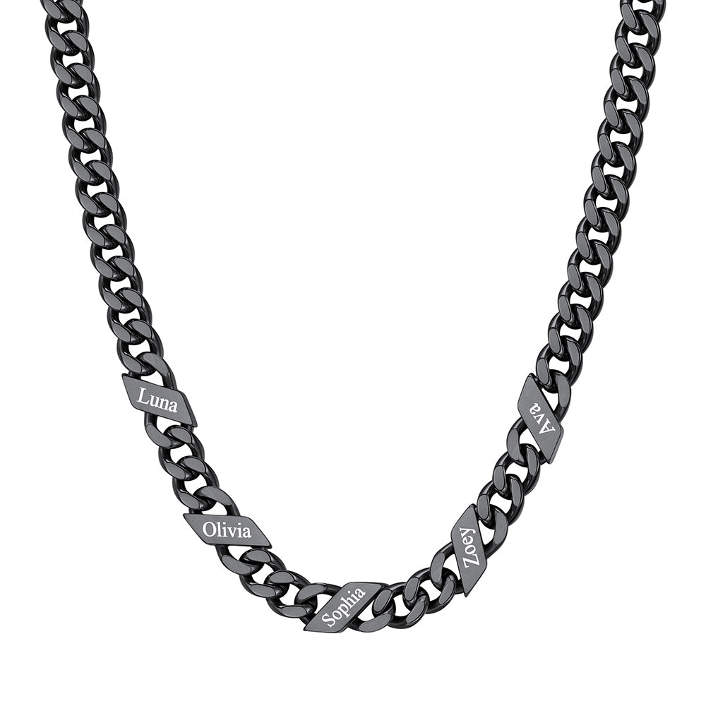 Custom Cuban Chain Necklace 7mm 5 names Black Plated