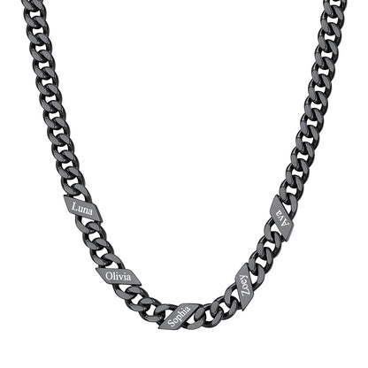 Custom Cuban Chain Necklace 7mm 5 names Black Plated
