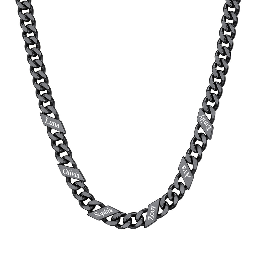 Custom Cuban Chain Necklace 7mm 6 names Black Plated