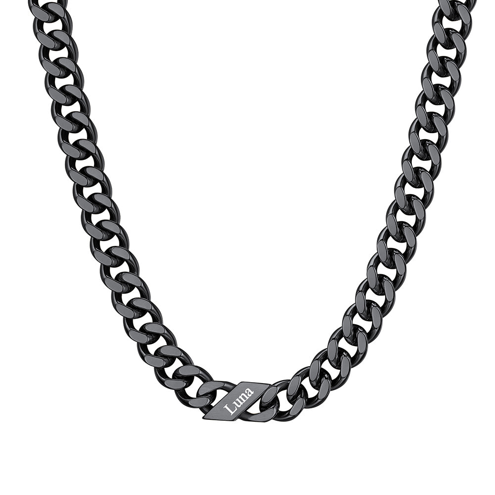 Custom Cuban Chain Necklace 9mm 1 names Black Plated