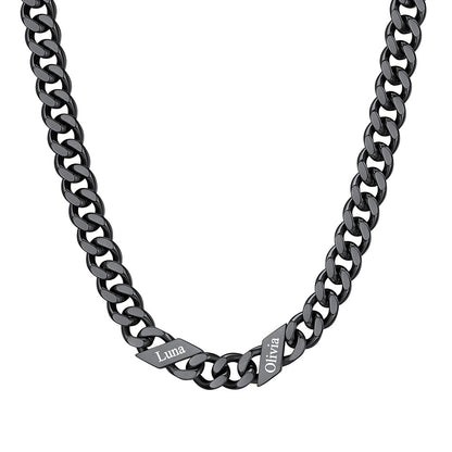 Custom Cuban Chain Necklace 9mm 2 names Black Plated
