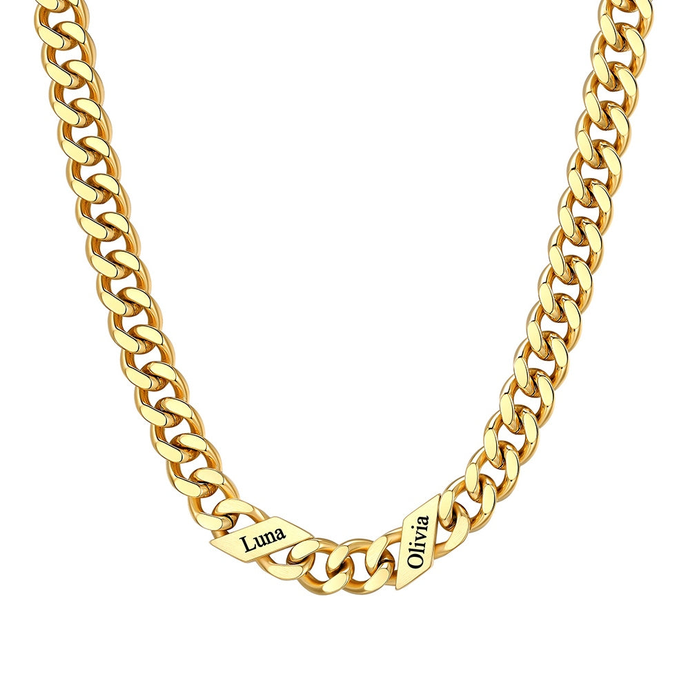 Custom Cuban Chain Necklace 9mm 2 names Gold Plated