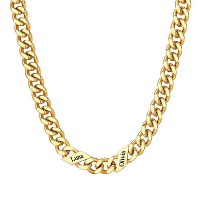 Custom Cuban Chain Necklace 9mm 2 names Gold Plated