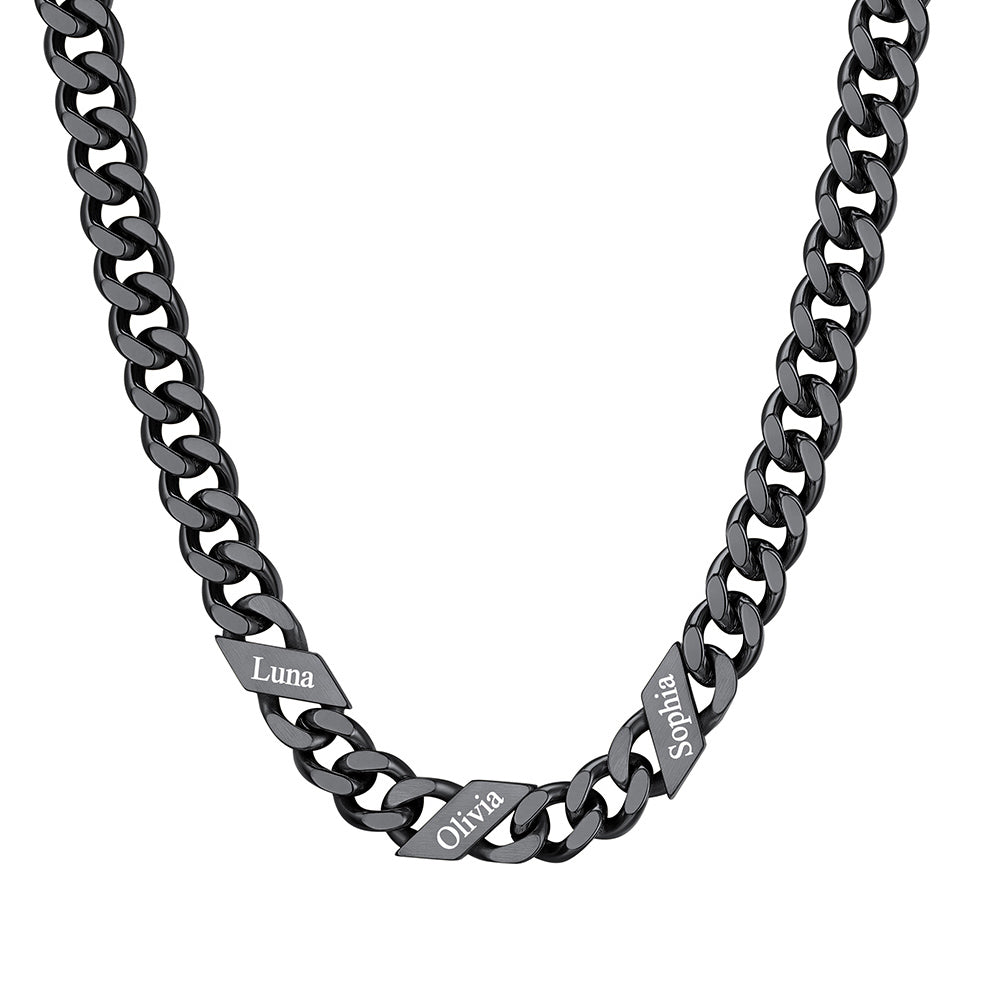 Custom Cuban Chain Necklace 9mm 3 names Black Plated