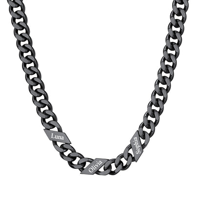 Custom Cuban Chain Necklace 9mm 3 names Black Plated