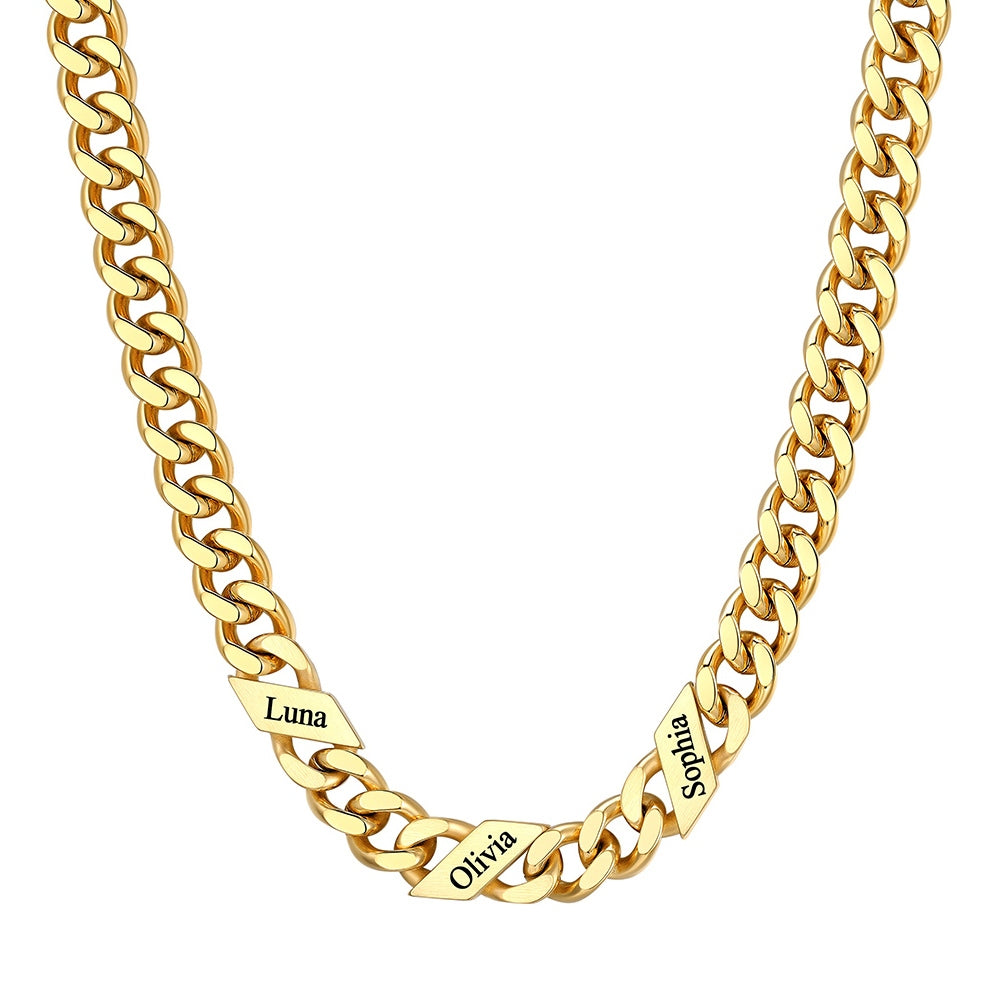 Custom Cuban Chain Necklace 9mm 3 names Gold Plated