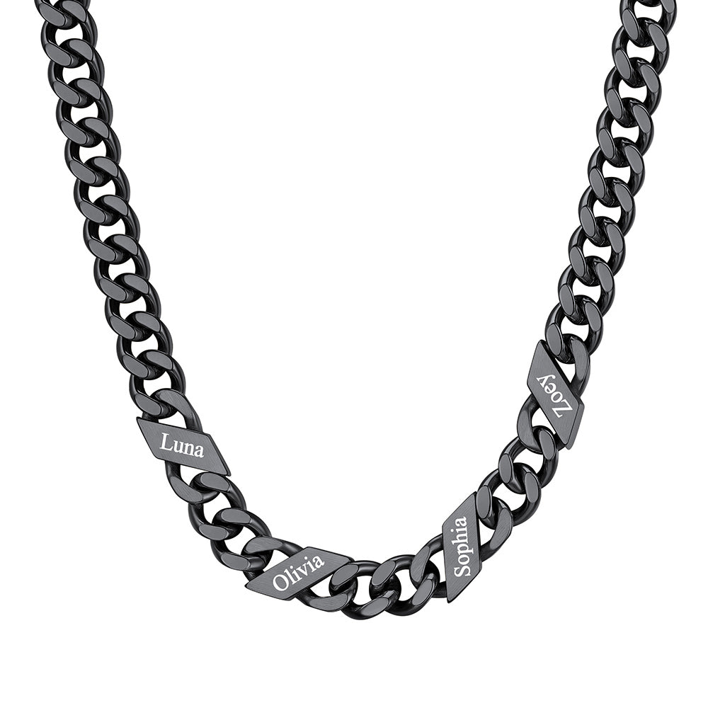 Custom Cuban Chain Necklace 9mm 4 names Black Plated