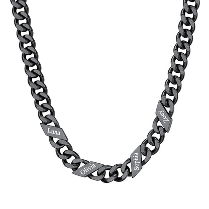Custom Cuban Chain Necklace 9mm 4 names Black Plated