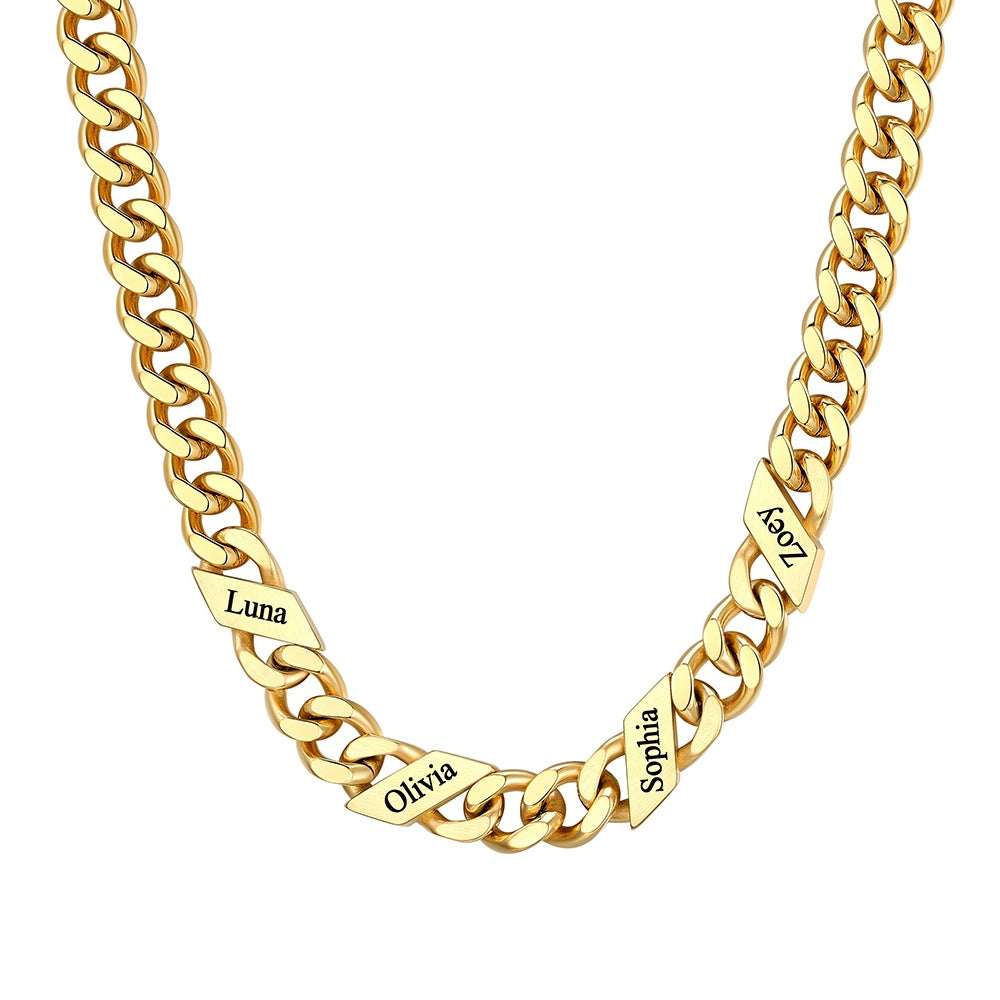 Custom Cuban Chain Necklace 9mm 4 names Gold Plated