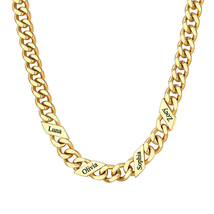 Custom Cuban Chain Necklace 9mm 4 names Gold Plated