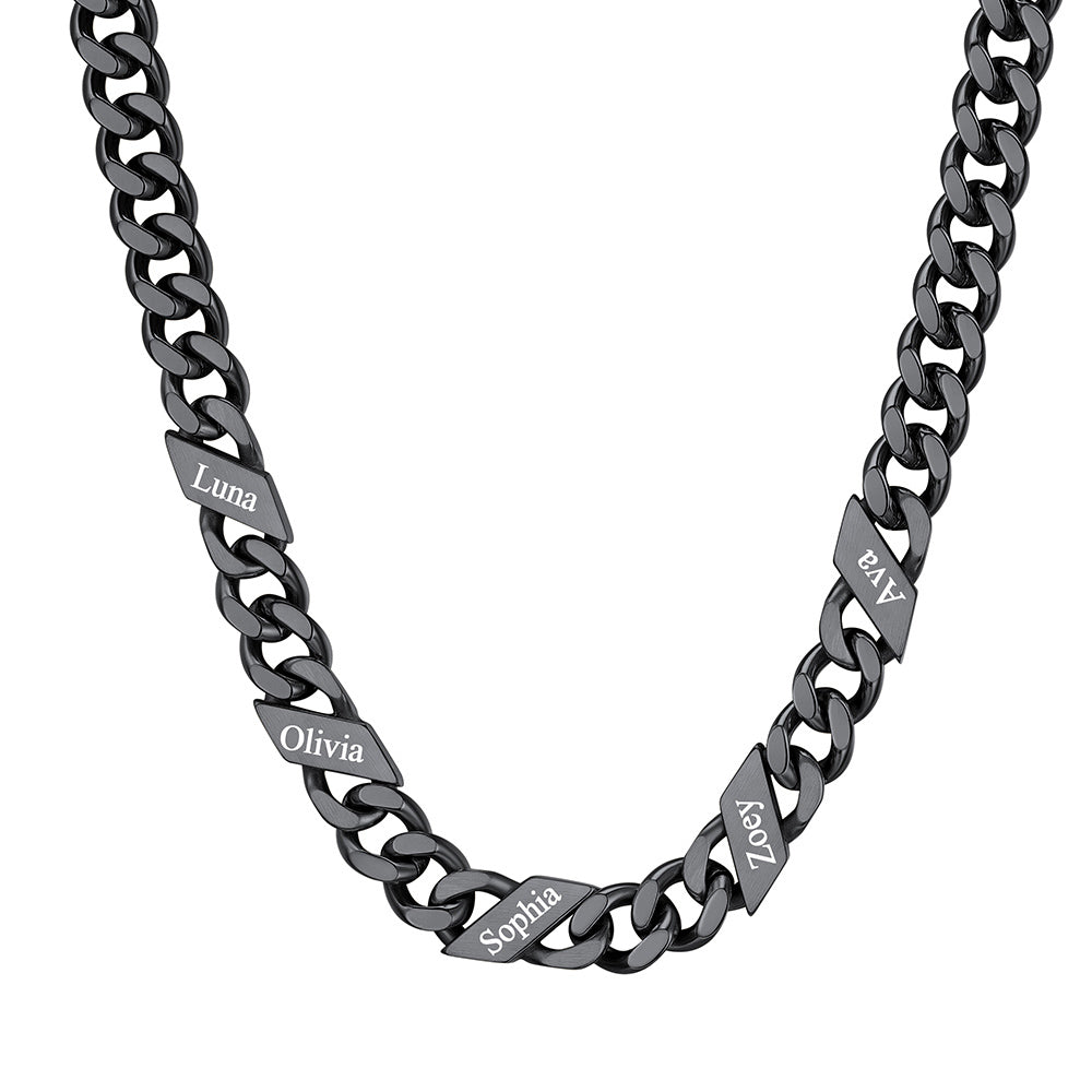 Custom Cuban Chain Necklace 9mm 5 names Black Plated
