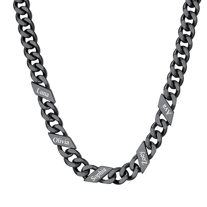 Custom Cuban Chain Necklace 9mm 5 names Black Plated
