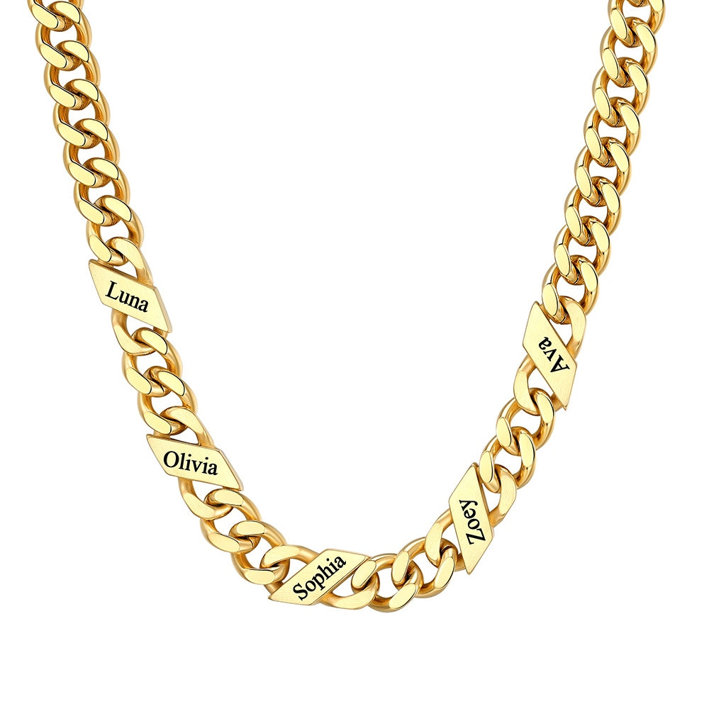 Custom Cuban Chain Necklace 9mm 5 names Gold Plated