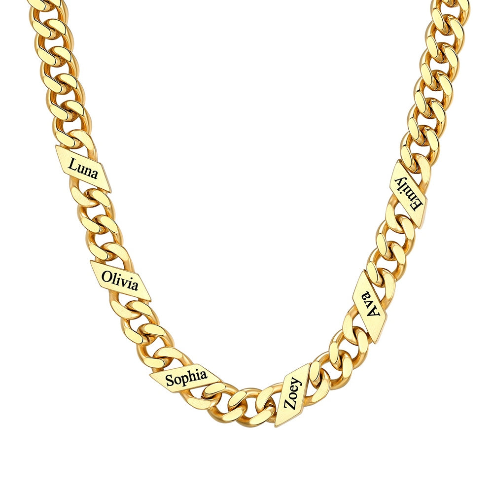 Custom Cuban Chain Necklace 9mm 6 names Gold Plated