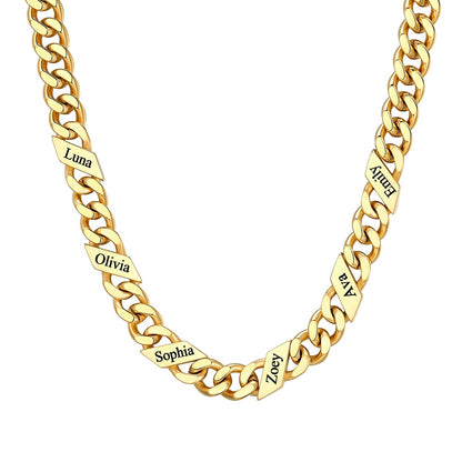 Custom Cuban Chain Necklace 9mm 6 names Gold Plated