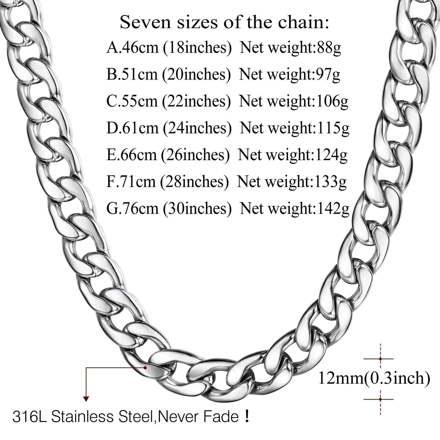 Custom Cuban Chain Necklace Dimension, Durable, Solid