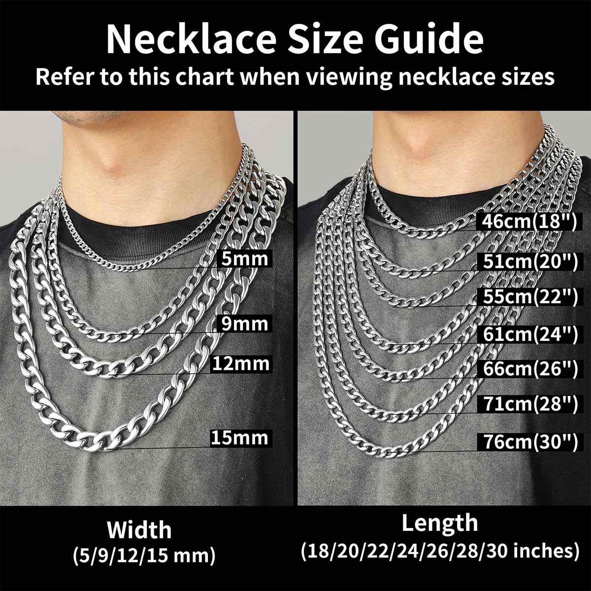 Custom Cuban Chain Necklace in different length and width