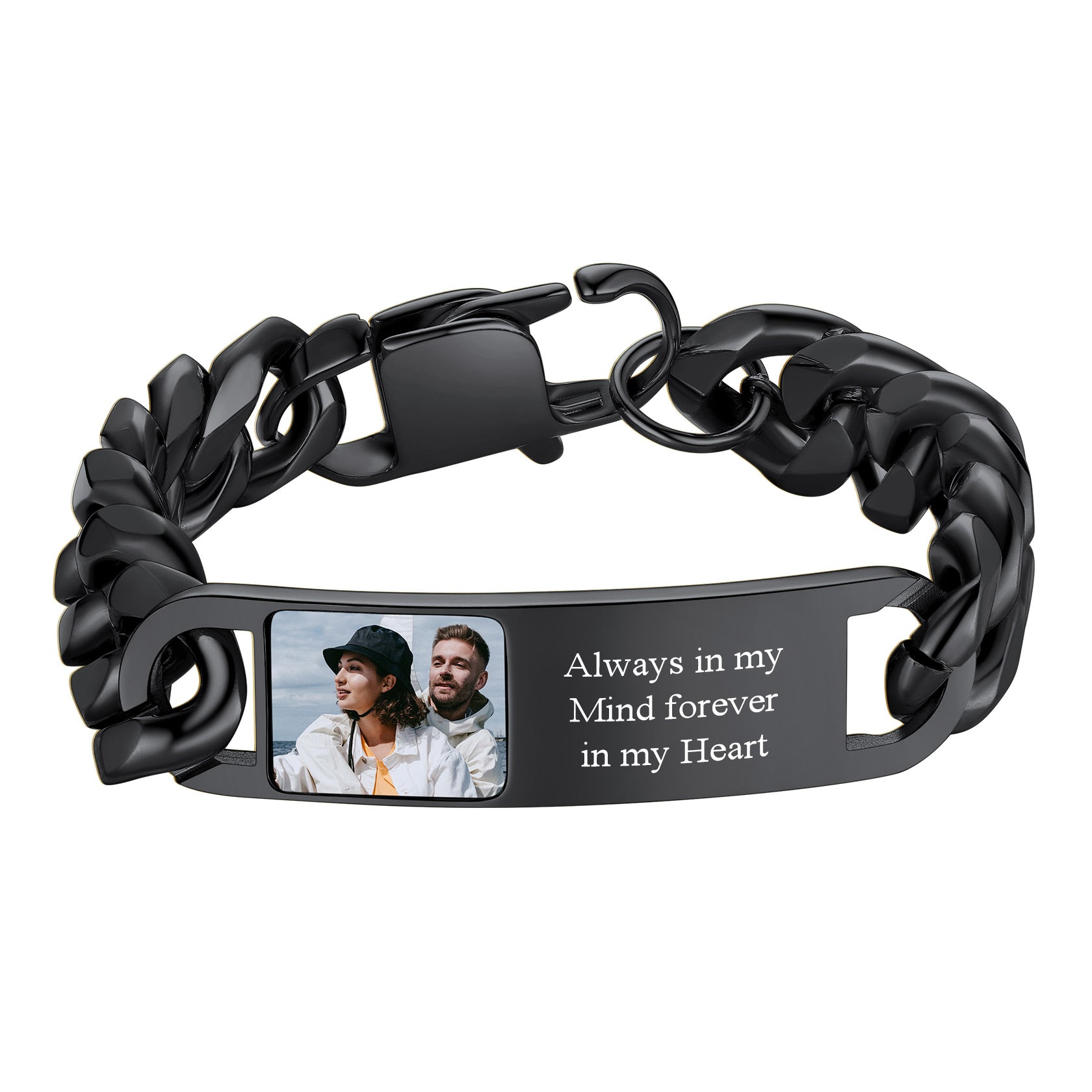 Custom Cuban Chain Photo Bracelet Black Plated