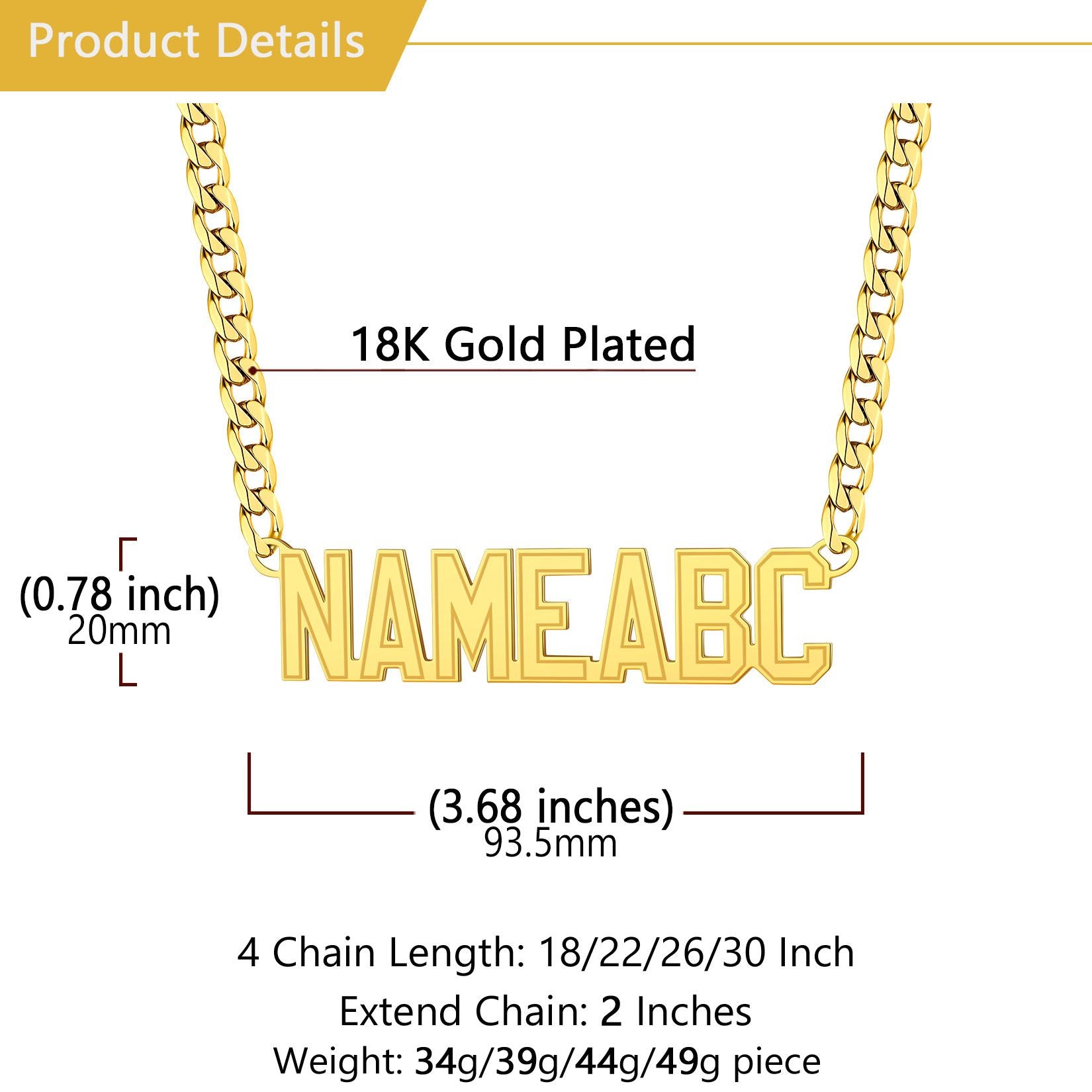 Custom Cuban Link Name Plate Necklace Gold Plated: Dimension, Durable, Solid
