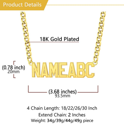 Custom Cuban Link Name Plate Necklace Gold Plated: Dimension, Durable, Solid