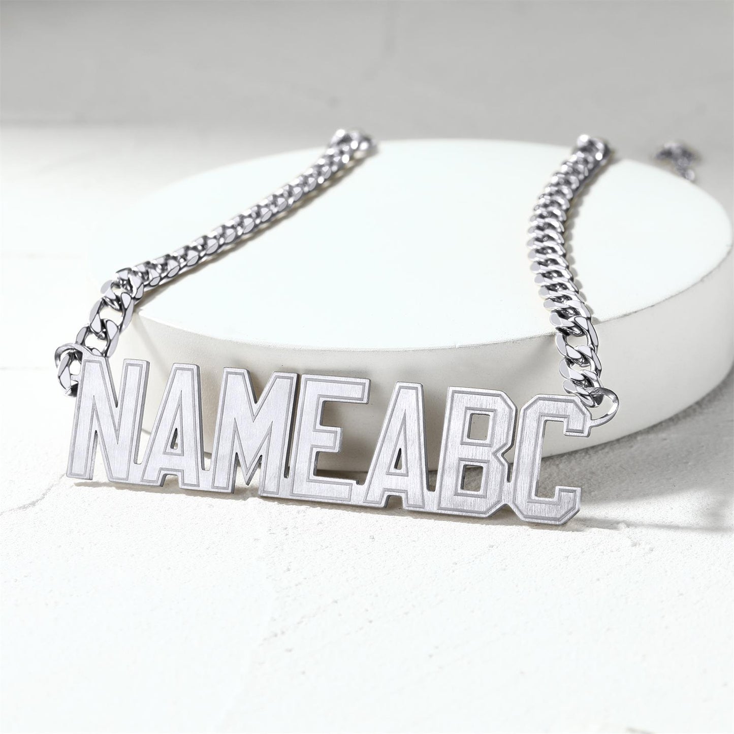 Custom Cuban Link Name Plate Necklace Stainless Steel