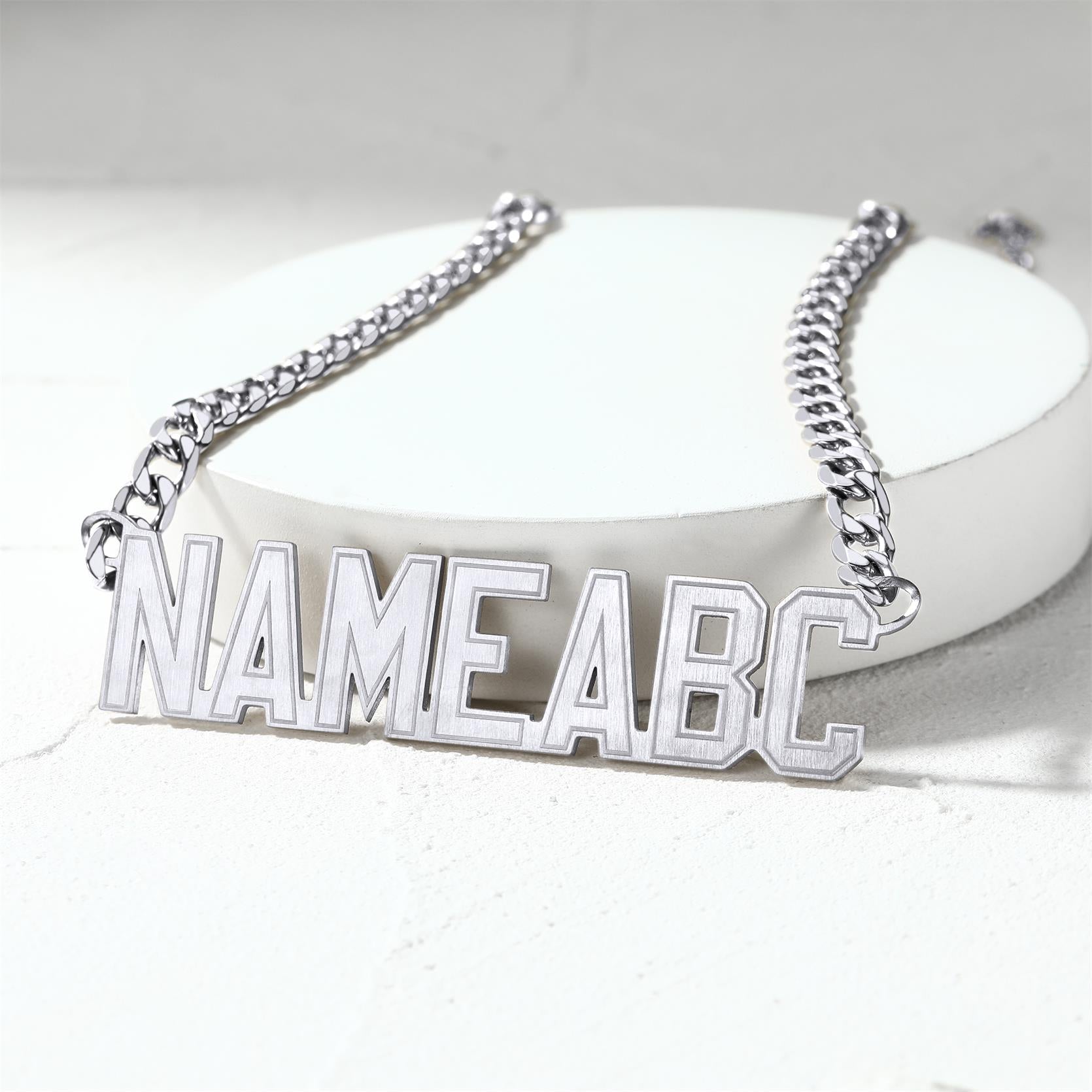 Custom Cuban Link Name Plate Necklace Stainless Steel
