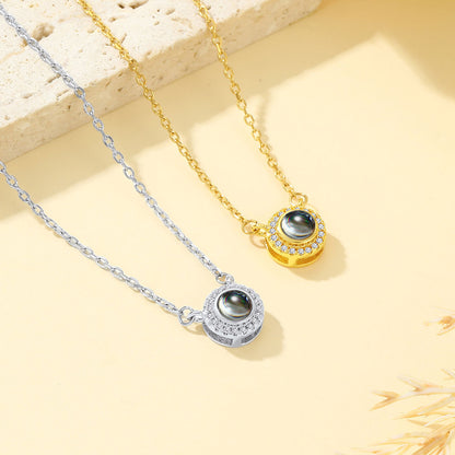 Custom Cubic Zirconia Halo Photo Projection Necklace in different color