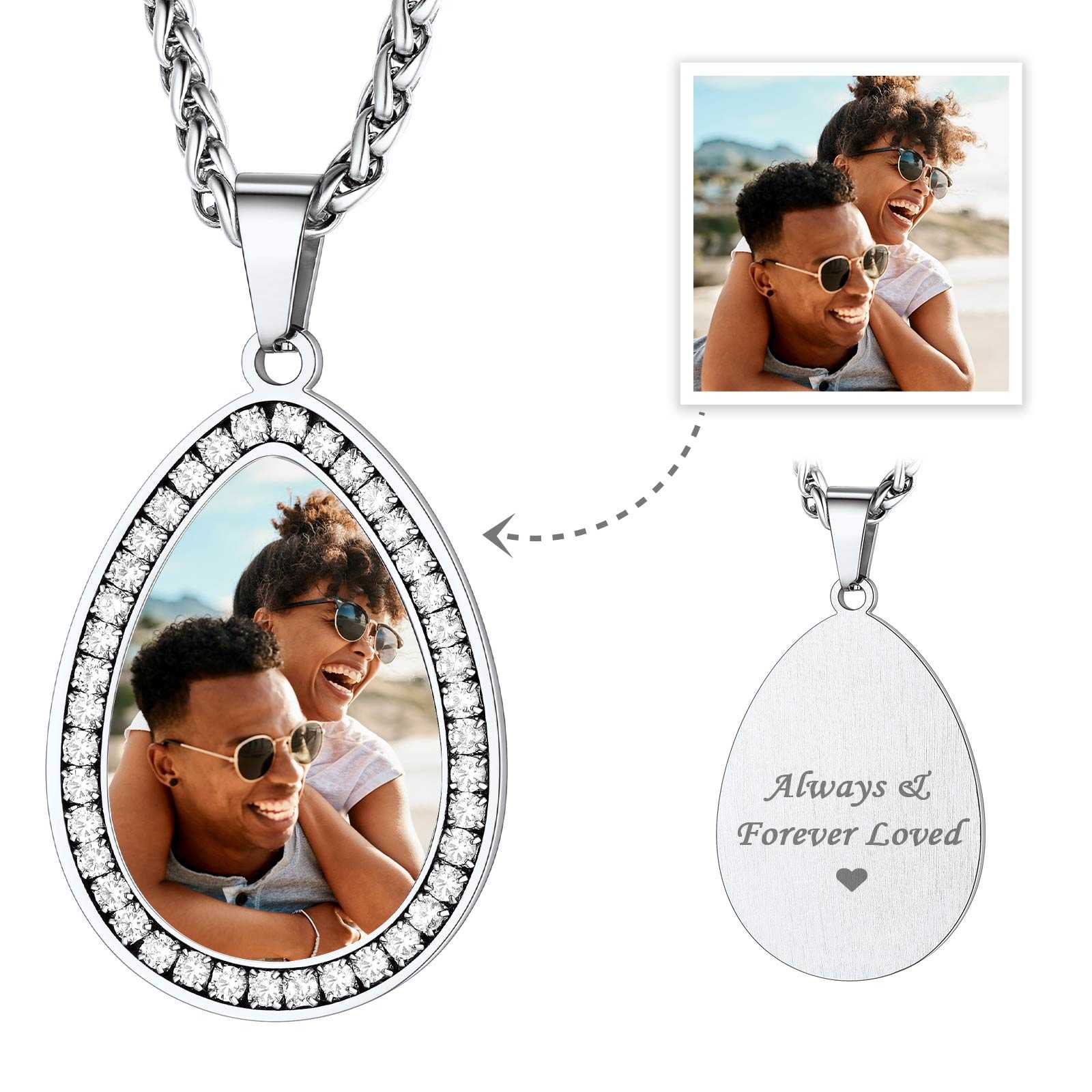 Custom Cubic Zirconia Teardrop Picture Necklace