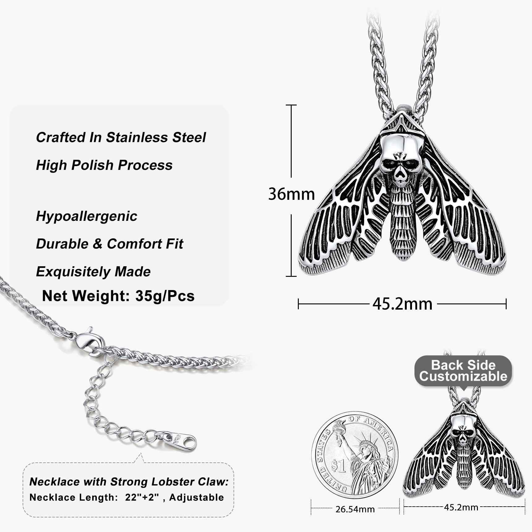 Custom Death Head Moth Skull Necklace: Dimension, Durable, Solid