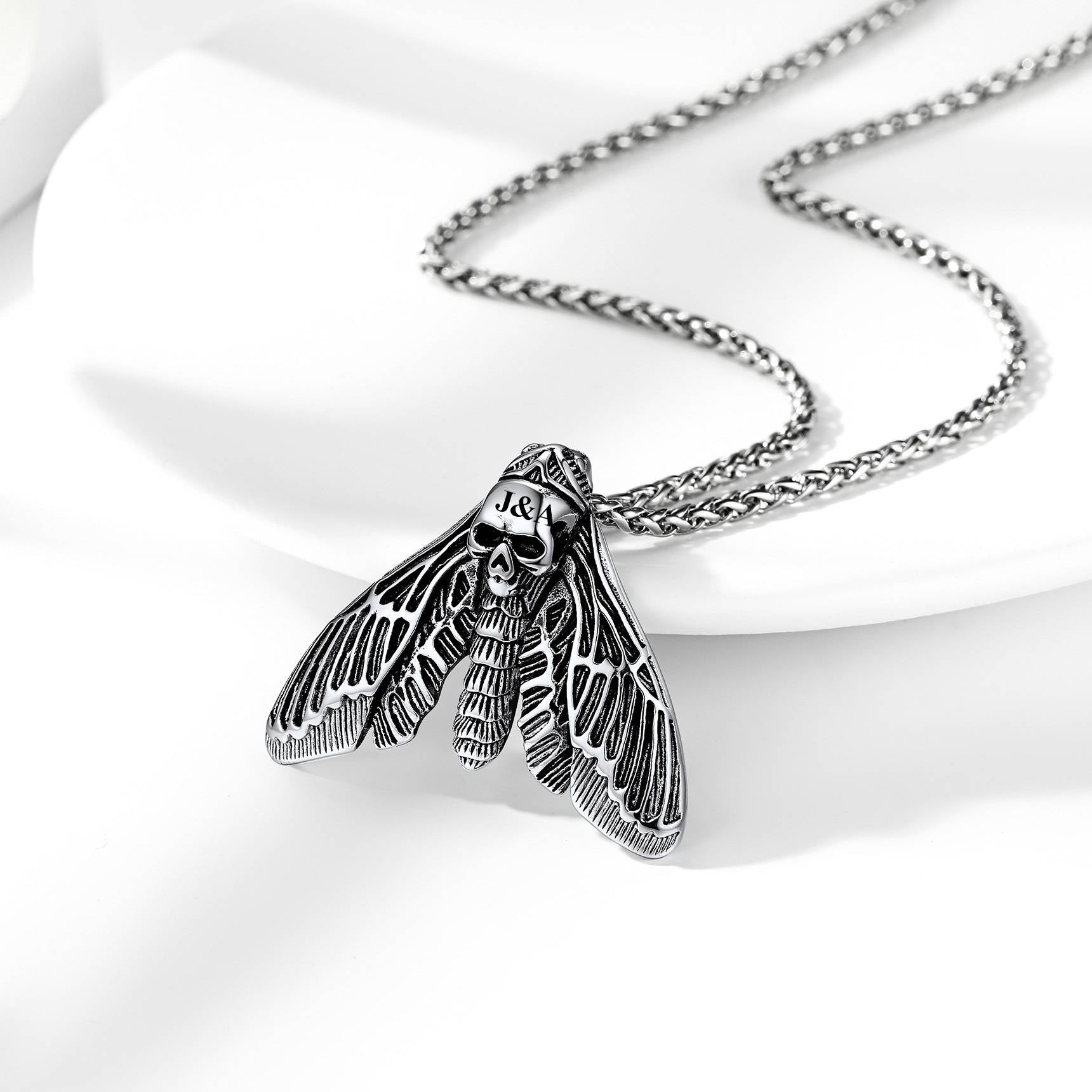 Custom Death Head Moth Skull Necklace in Stainless Steel