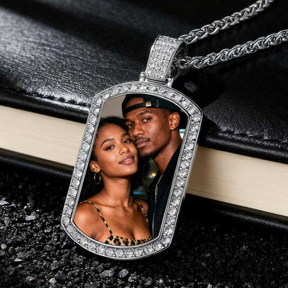 Custom Dog Tag CZ Picture Necklace