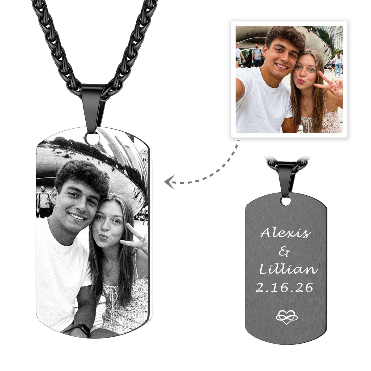 Custom Dog Tag Engraved Picture Necklace for Men Women