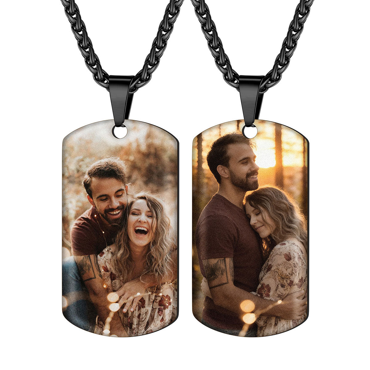Custom Double-Sided Dog Tag Picture Necklace in Black Plated