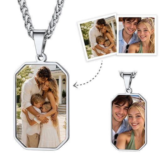 Custom Double-Sided Photo Octagon Dog Tag Necklace for Men and Women