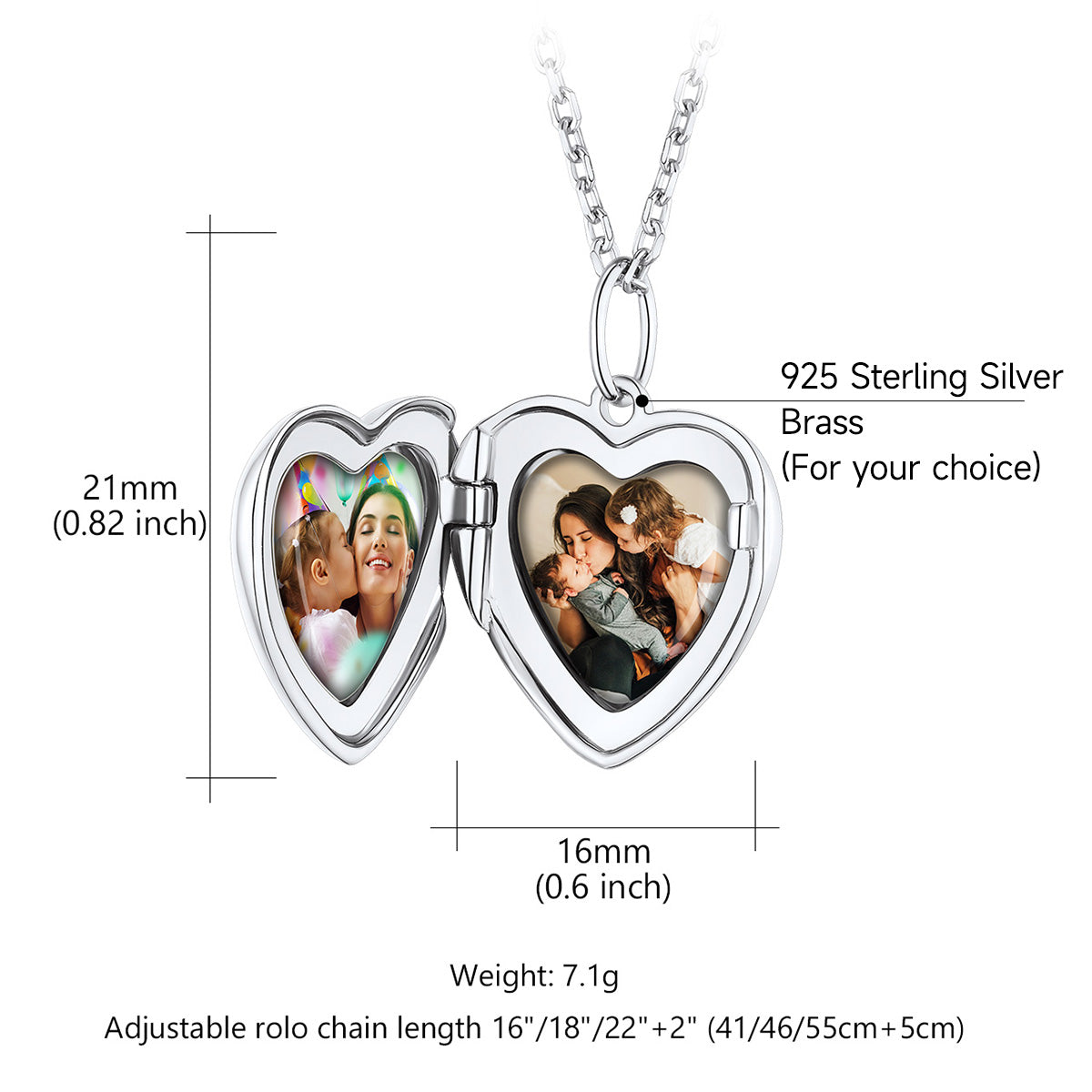 Custom Double Photo Heart Locket Necklace Dimension, Durable