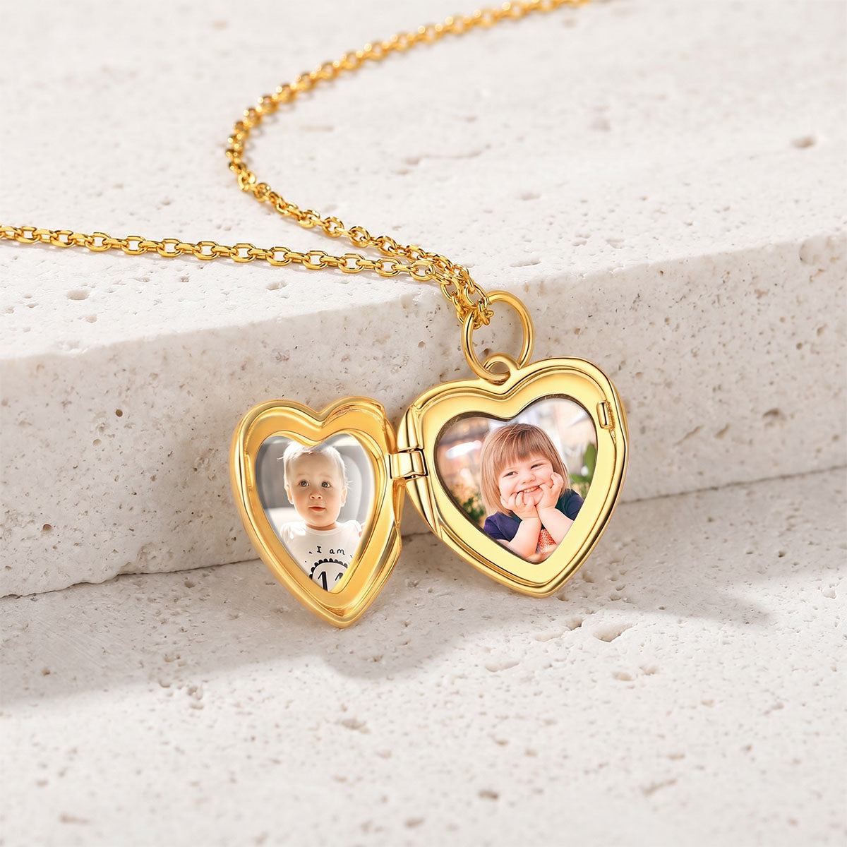 Custom Double Photo Heart Locket Necklace in Gold Plated