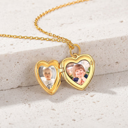 Custom Double Photo Heart Locket Necklace in Gold Plated