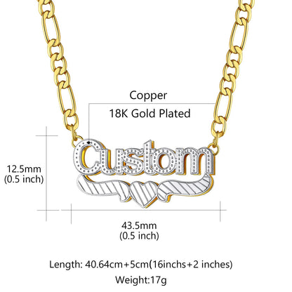 Custom Double Plated Name Figaro Chain Necklace Dimension, Durable