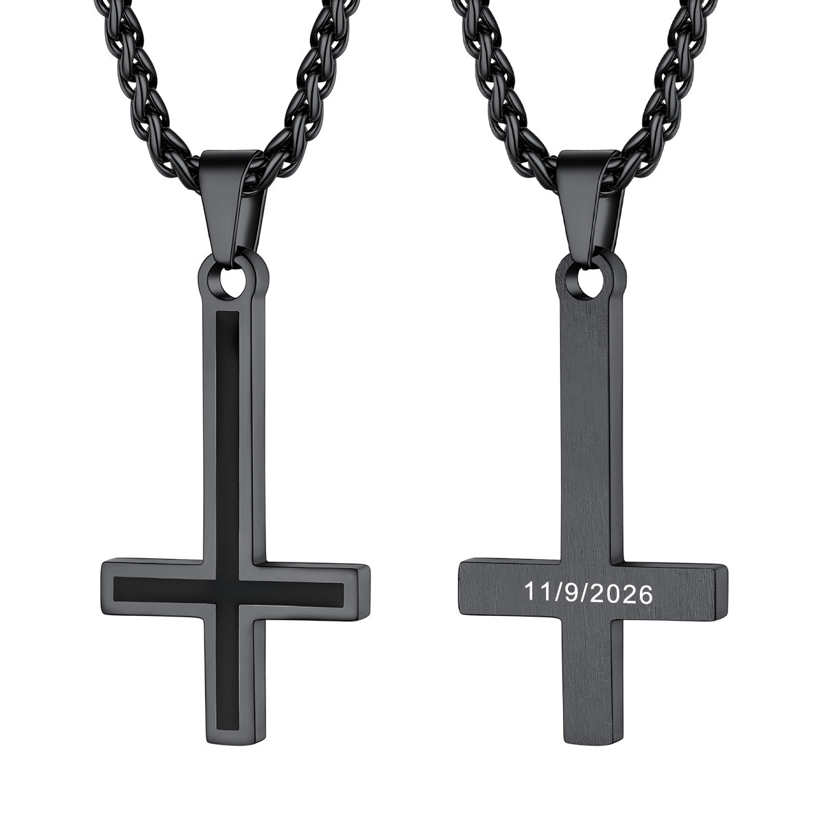 Custom Enamel Inverted Cross Necklace Black Plated