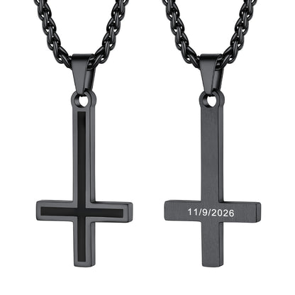 Custom Enamel Inverted Cross Necklace Black Plated
