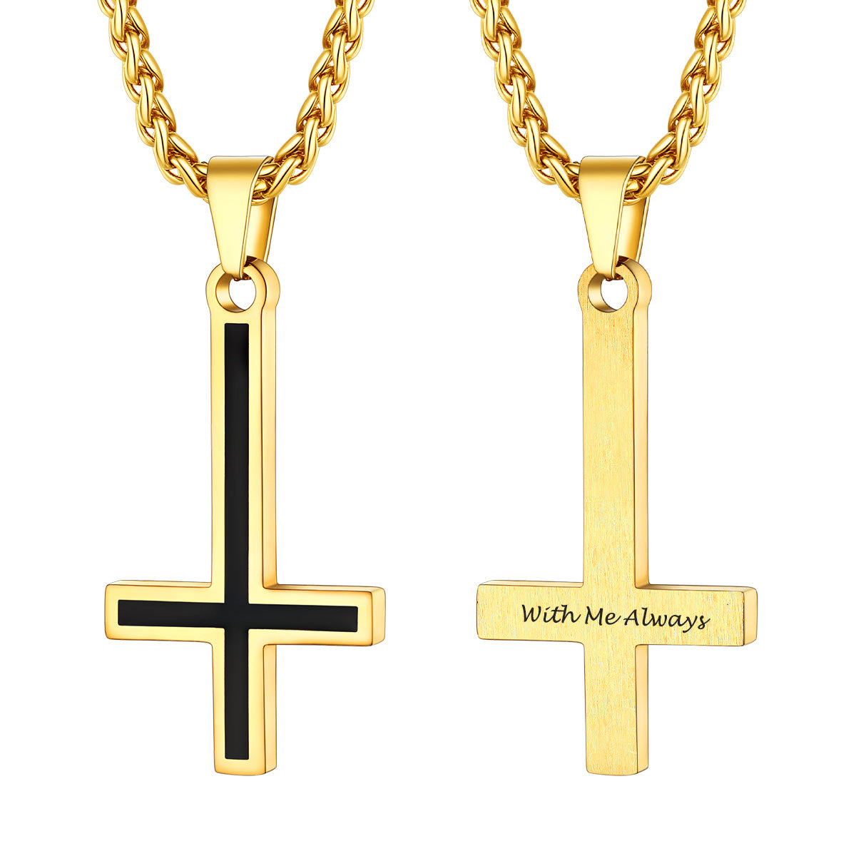 Custom Enamel Inverted Cross Necklace Gold Plated