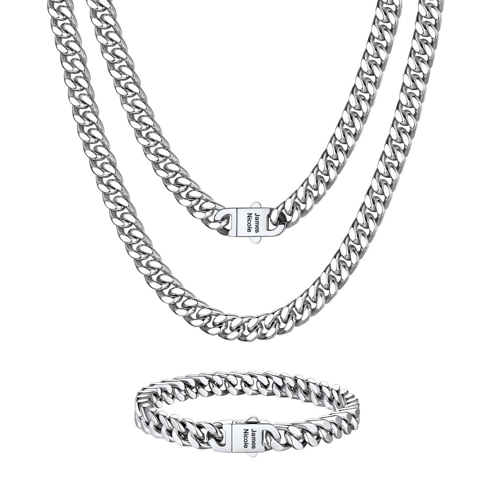 Custom Engravable Cuban Chain Necklace & Bracelet Set 7MM